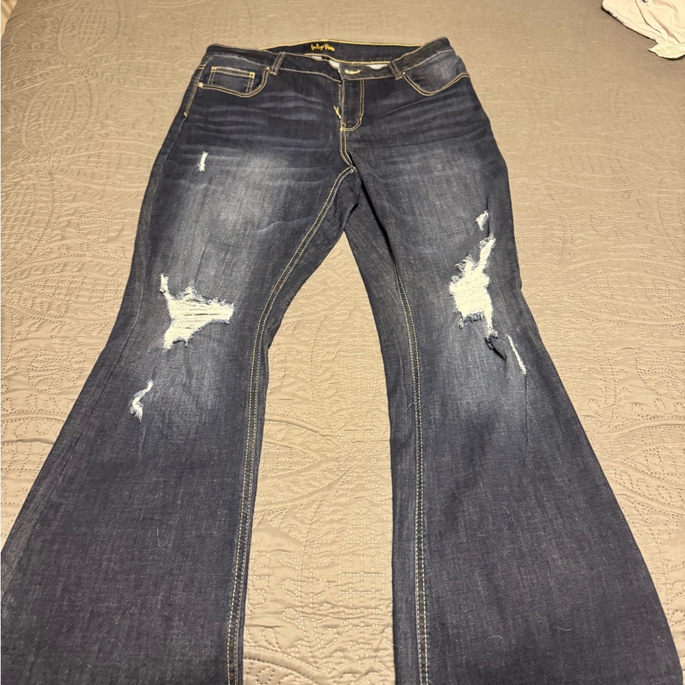 Indigo Rein Blue Flare Distressed Jeans